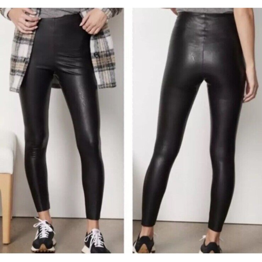 Commando Black Faux Leather Leggings Black 7/8 Ankle  Length Size MediumTextured